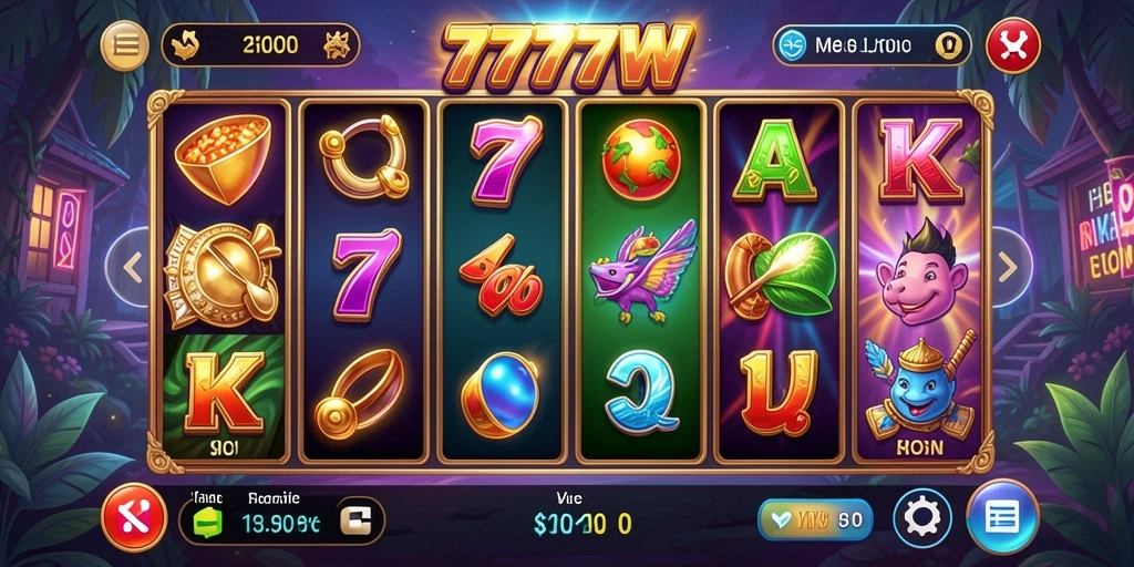Screenshot gameplay Slot 7777W yang menampilkan fitur menarik.