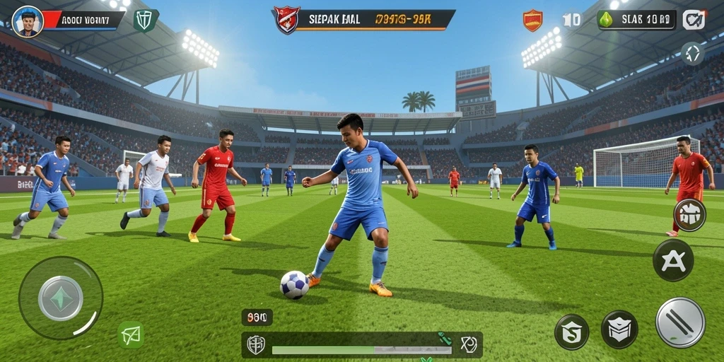 Tampilan gameplay seru di 797K dengan aksi sepak bola yang intens.