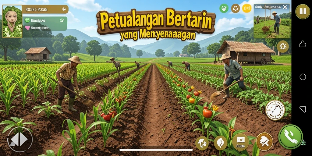 Screenshot gameplay 8055, menampilkan petualangan bertani yang seru.