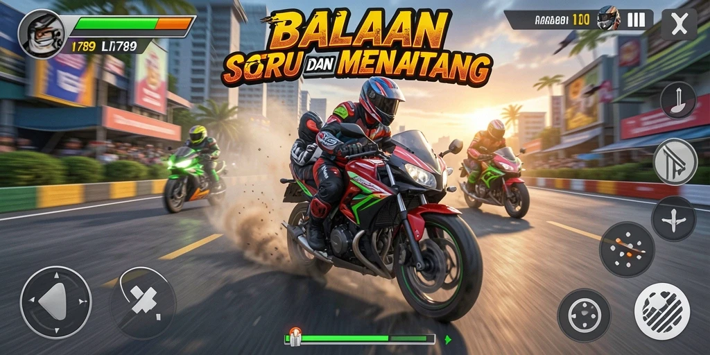 Tampilan gameplay LI789 yang seru dan menantang untuk balapan motor.