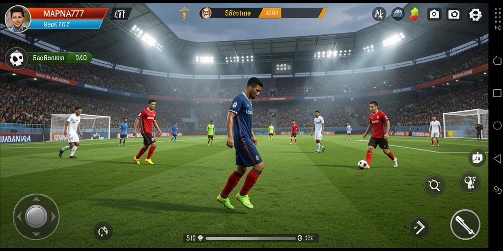 Tampilan gameplay MAPNA777 dengan aksi sepak bola yang mendebarkan.