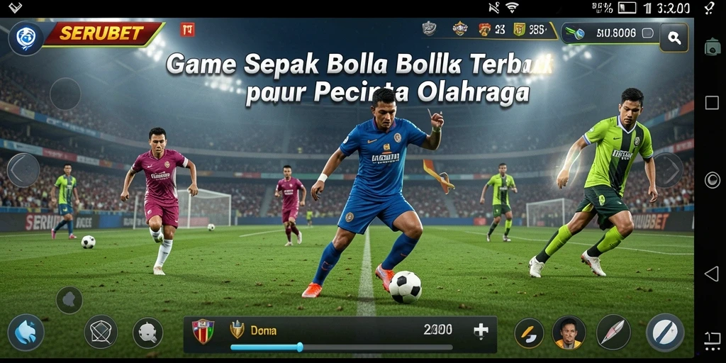 Tampilan gameplay SERUBET yang mendebarkan dalam aksi sepak bola.